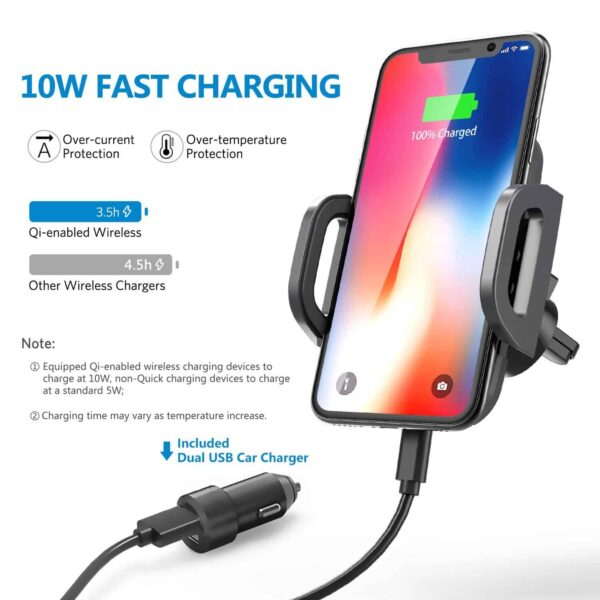 Automatic Wireless Car Charger Mount, Air Vent Car Mount Phone Holder, 10W Fast Wireless Charging for Samsung Galaxy S9 S8 S7 Edge, Note 8, Standard Charge for iPhone X, 8 Plus and Qi Enabled Devices - Image 5